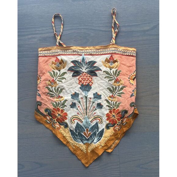 FARM RIO Regata Energies Floral Bandana Scarf Tank Top NWT Linen Blend Pineapple - Picture 2 of 9